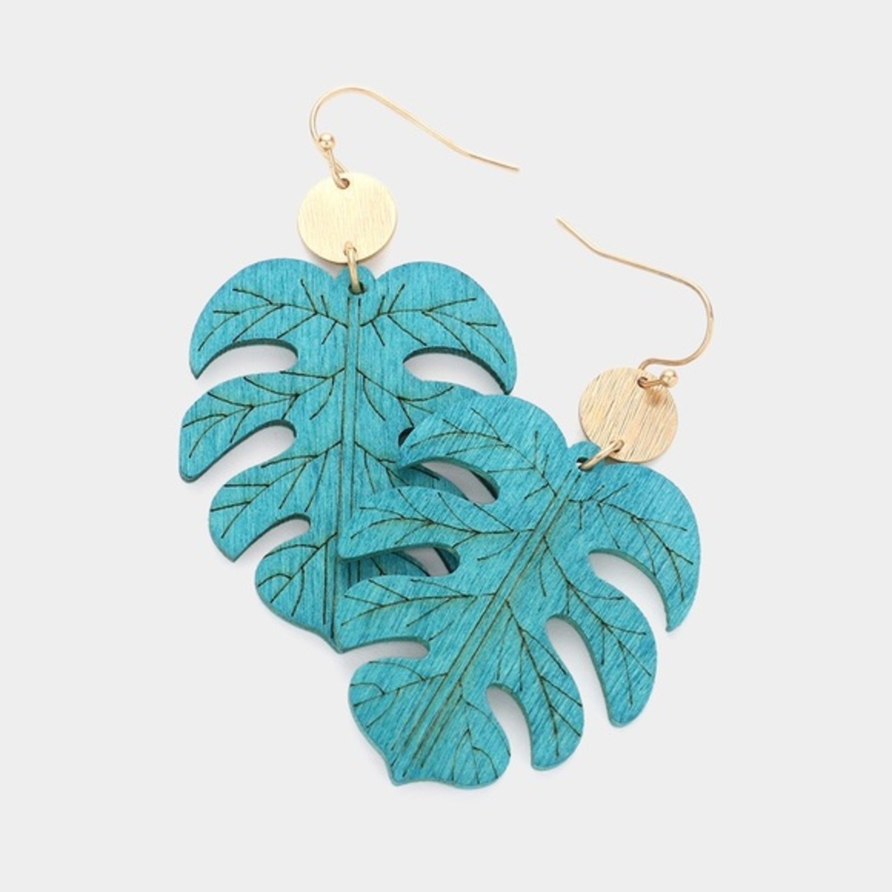 Wood leaf dangle earrings